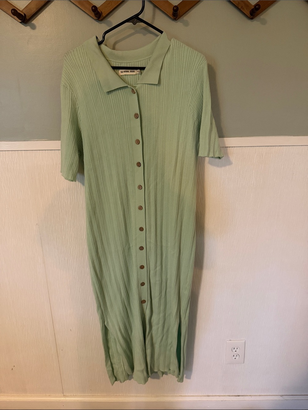 The Normal Brand Button-Front Knit Midi Dress in Light Green